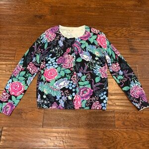 Talbots Cardigan Sweater Women’s Large Petite Bright Colorful Floral So Pretty